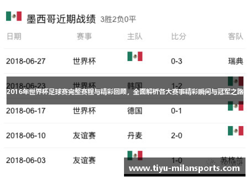 2016年世界杯足球赛完整赛程与精彩回顾，全面解析各大赛事精彩瞬间与冠军之路